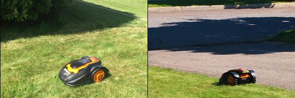 Mo, the robotic mower on lawn and driveway edge